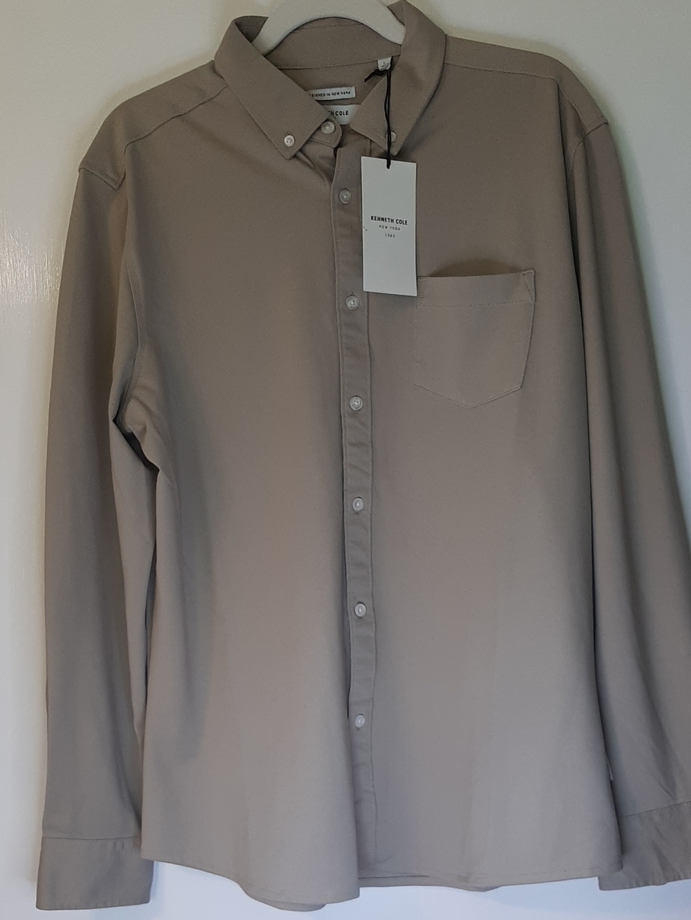 Kenneth Cole New York L Mocha Button-Down Shirt New